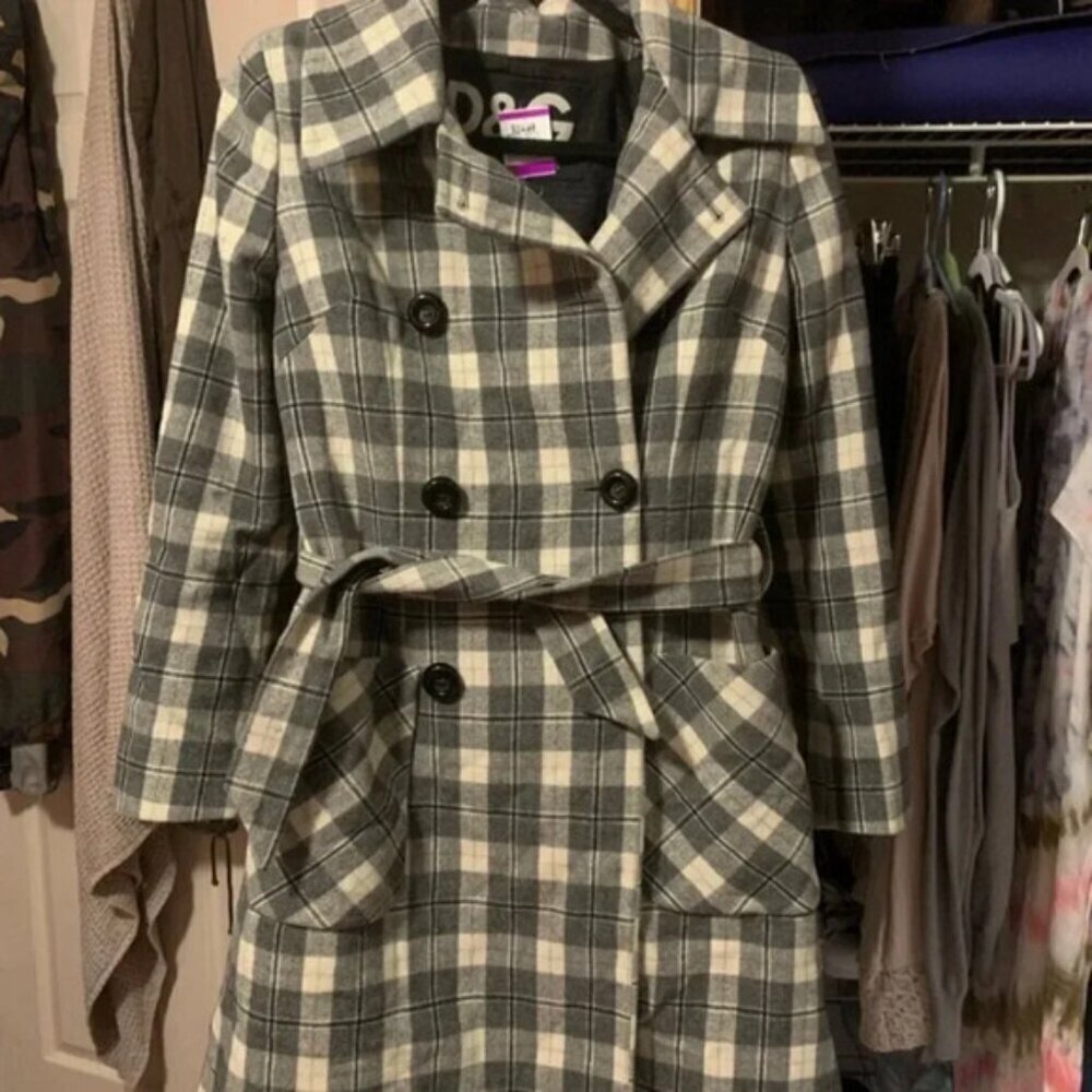 Dolce & Gabbana Vintage Wool Grey Check Plaid Belted Coat 8 - Picture 10 of 16